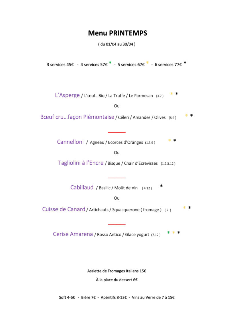 Menu PRINTEMPS 2023 NEW Menu PRINTEMPS 2023 NEW